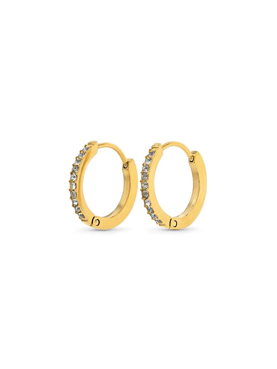 Nilea - Crystal Hoop Earrings Stainless Steel - Gold
