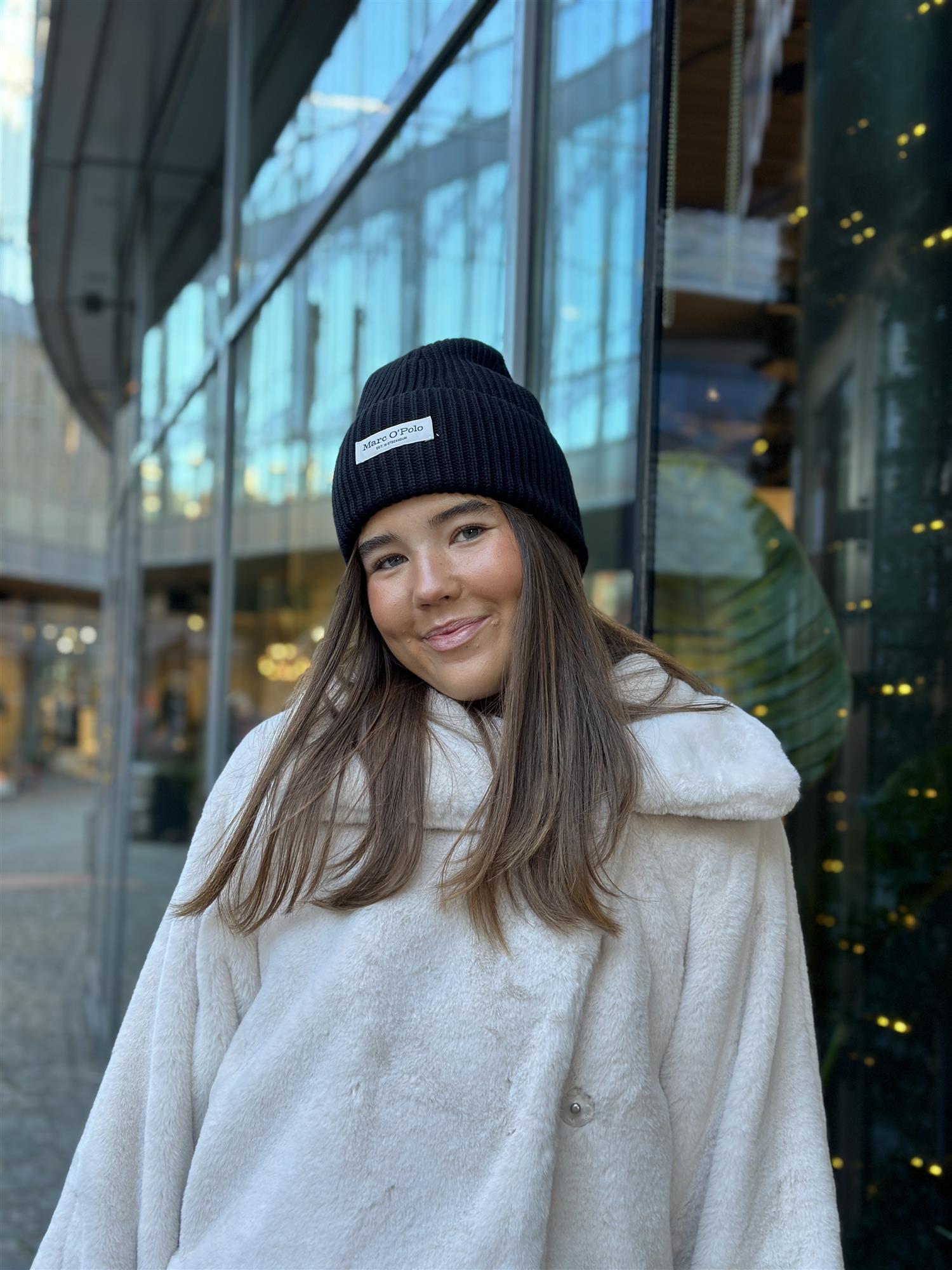 Beanie, knitted, fold-up, structured, Black
