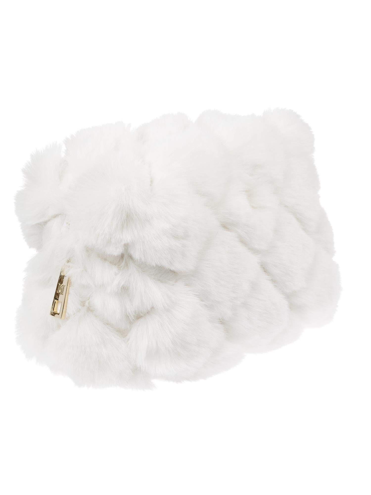 Faux Fur Quilted Make-Up Pouch Small, Off White