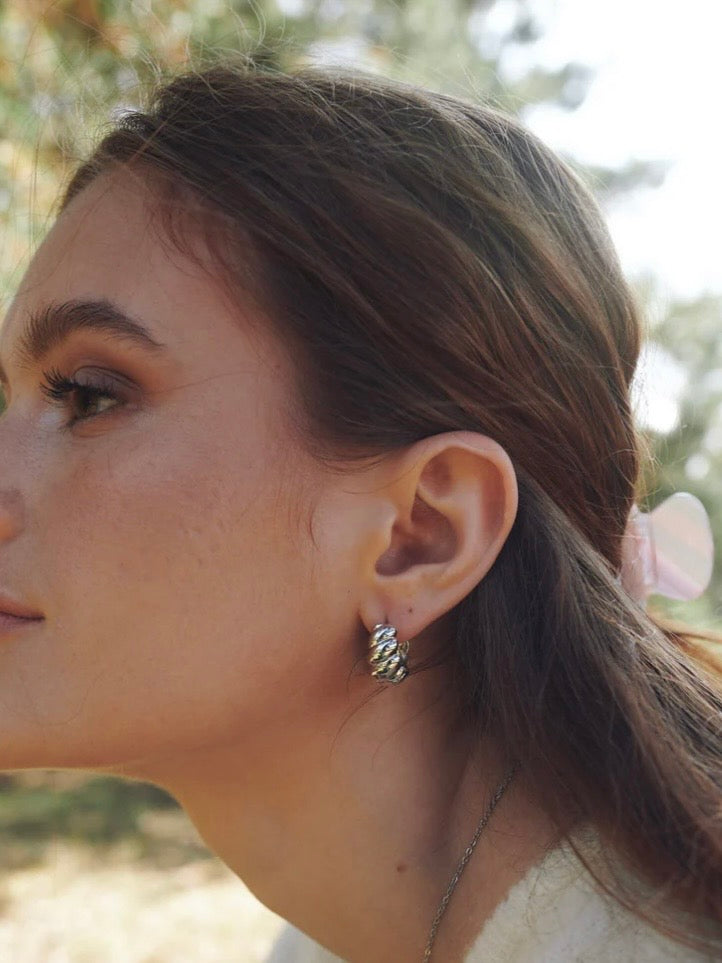 Naia - Croissant Hoop Earrings Stainless Steel - Silver