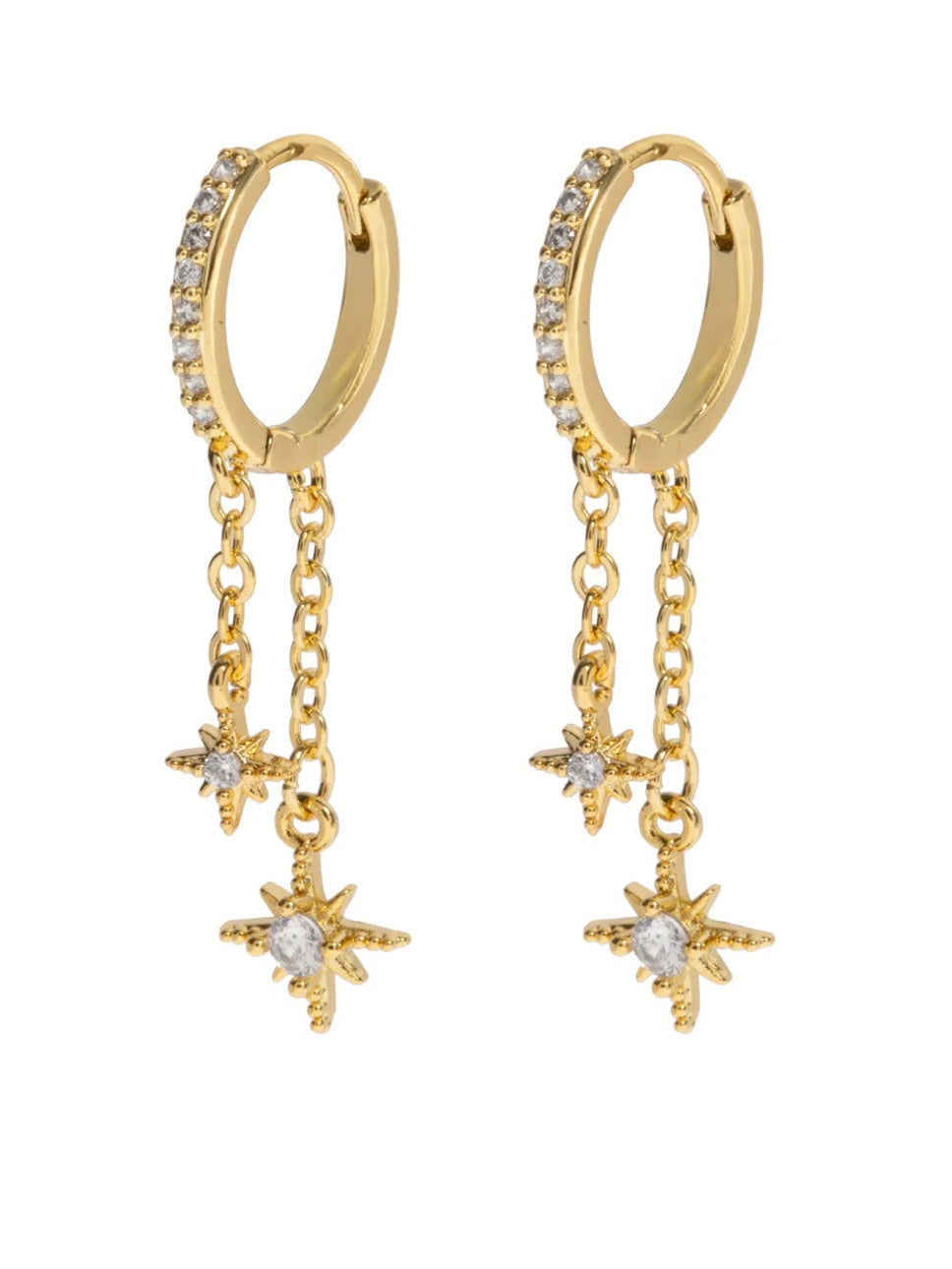 Winny - Crystal Stars on Chain Hoop Earrings