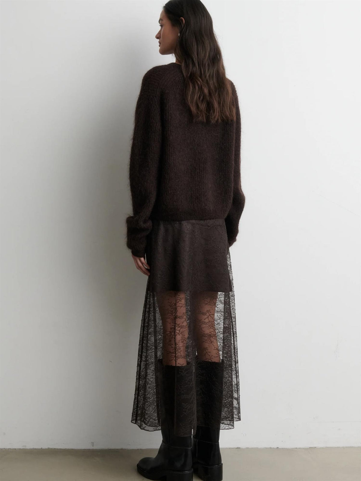 Andrea Knit Rib LS Cardigan, Brown