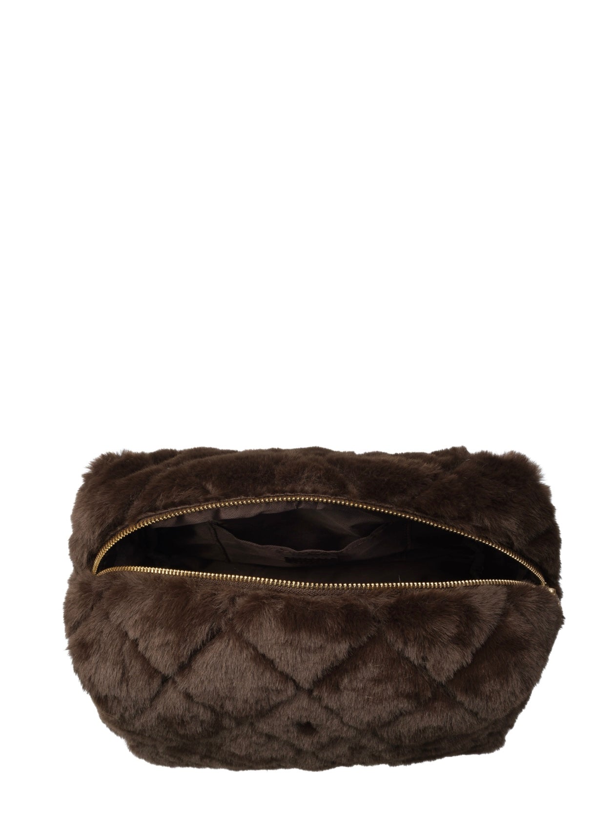 Faux Fur Quilted Make-Up Pouch Large, Brown