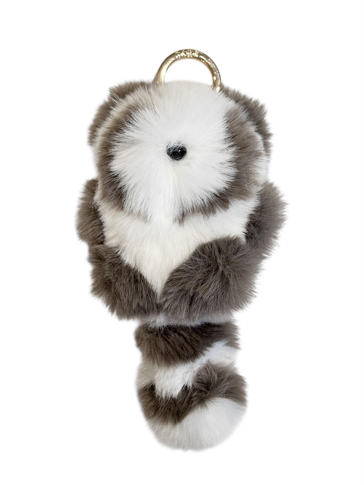 Raccoon Bag Charm, White/Taupe