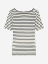 T-shirt, short sleeve, boat neck, striped, Blue