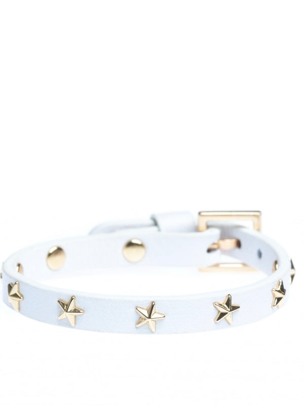 Mini Leather Star Stud Bracelet, White