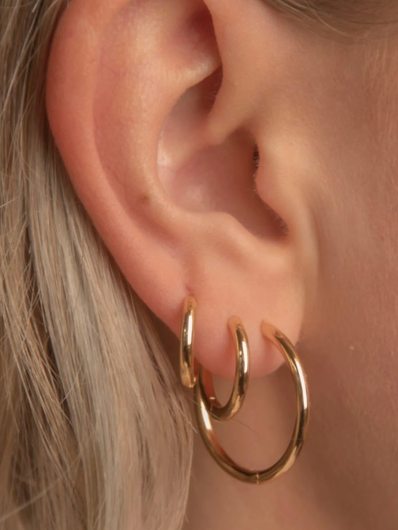 Earring, Medium Hoops, gold