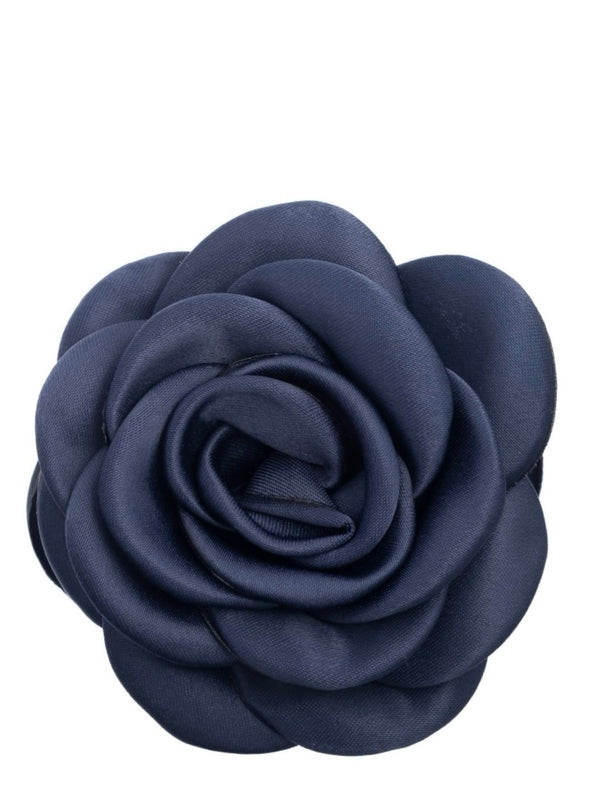 Satin Rose Hair Claw, Navy Blue