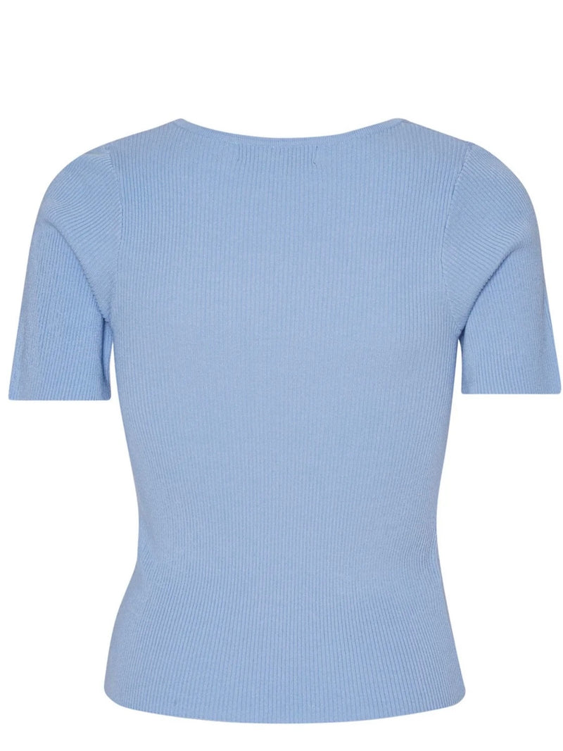 Rib knit short sleeve top, Light Blue