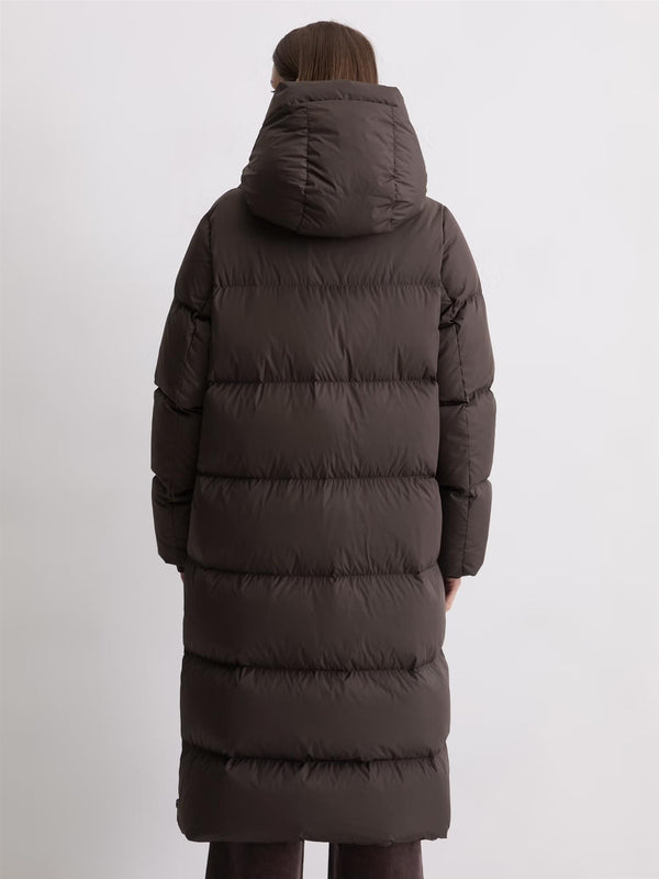 Coat, down filled, with hood, Dark Coffee