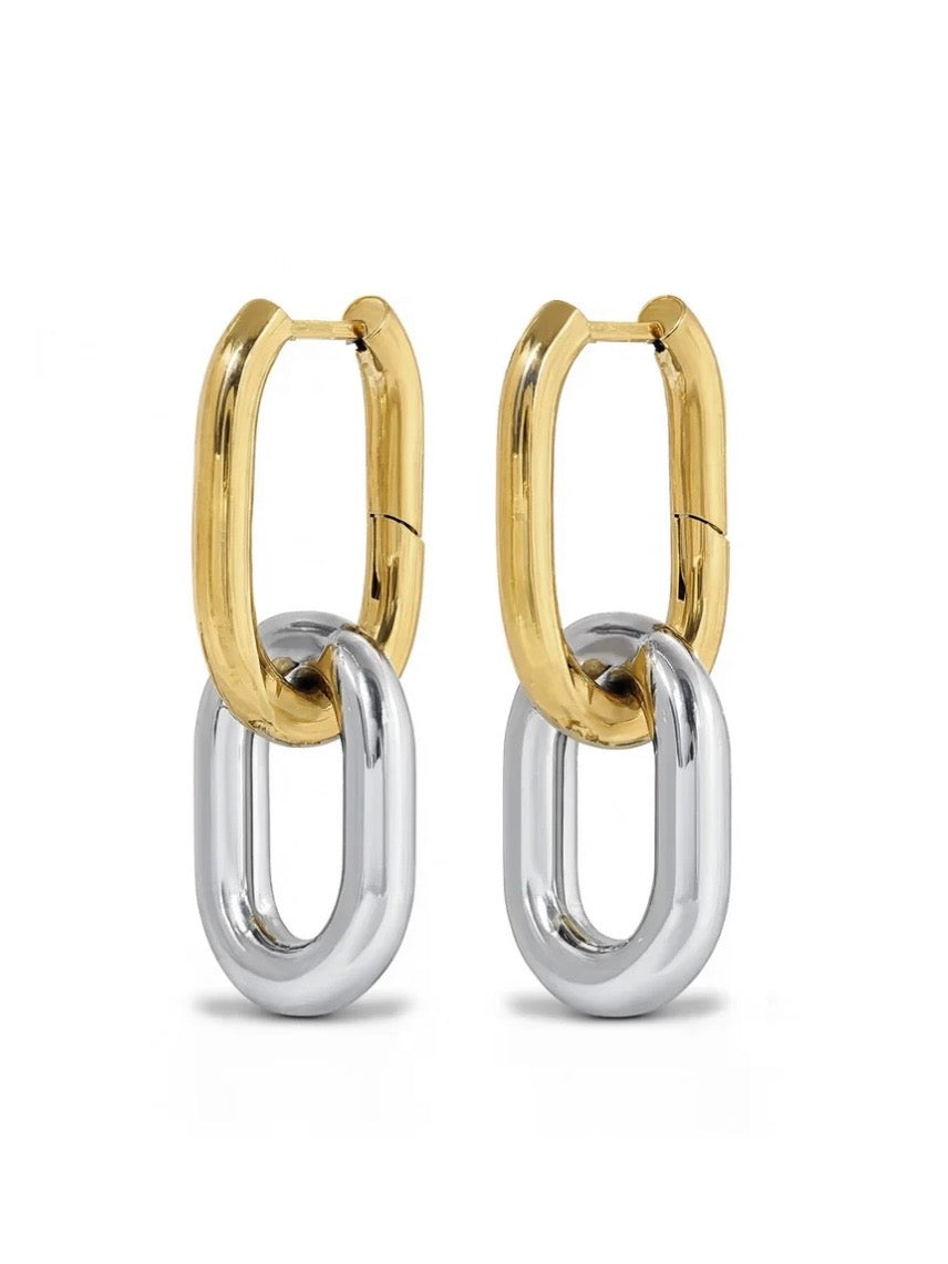 Li - Mixed Metal Hoop Earrings Stainless Steel - Gold and Silver