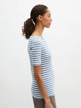 T-shirt, short sleeve, boat neck, striped Blue