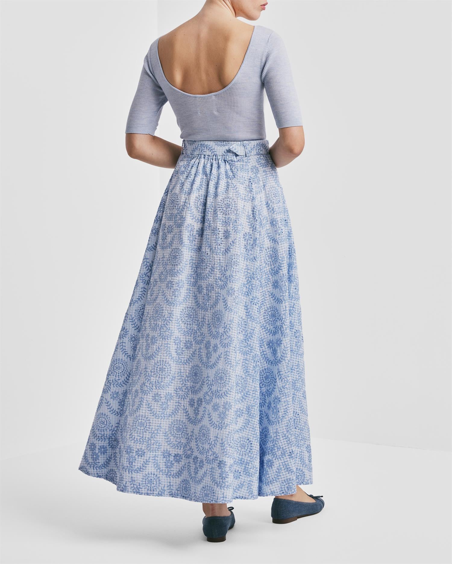 Checks Maxi Skirt, Light Blue