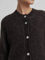 Andrea Knit Rib Cardigan, Dark Brown