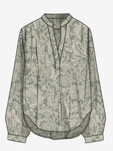 Blouse,tunic shape, stand up collar with v-neck