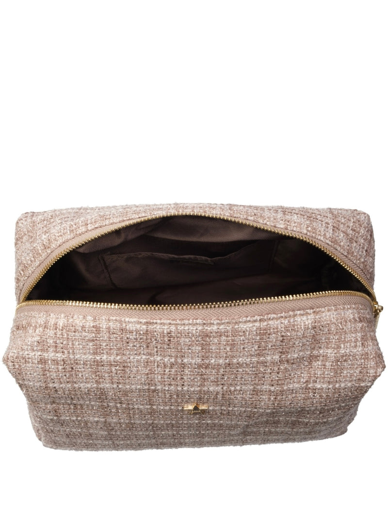 Tweed Make-Up Pouch Large, Warm Taupe