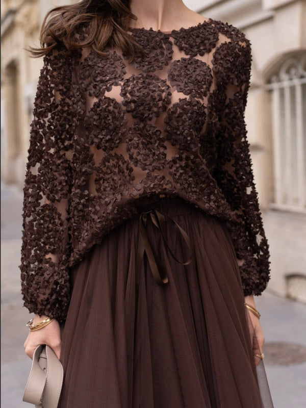 Mesh Blouse, Brown