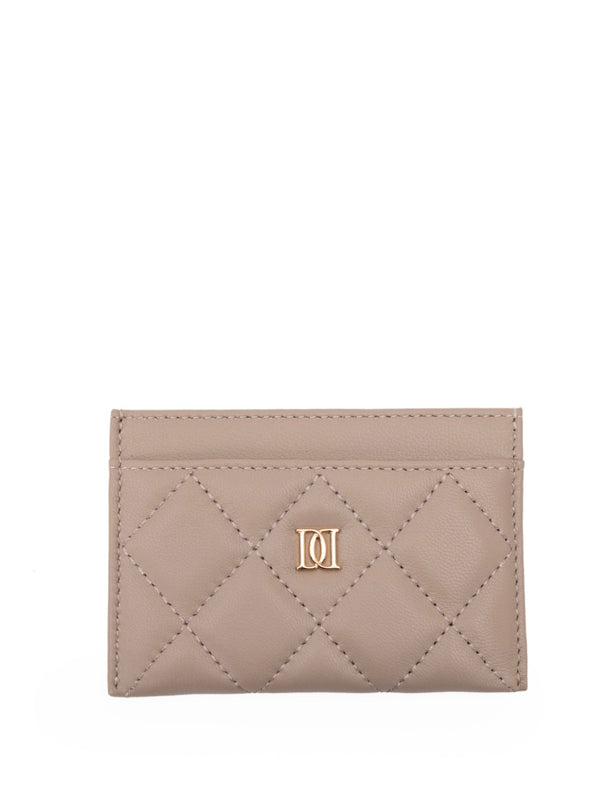 Leather Quilted Card Holder, Taupe