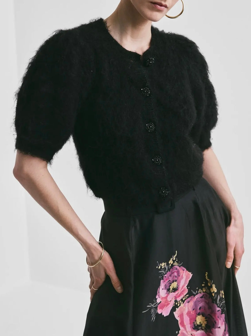 Hairy Knit Puffed Jacket, Black