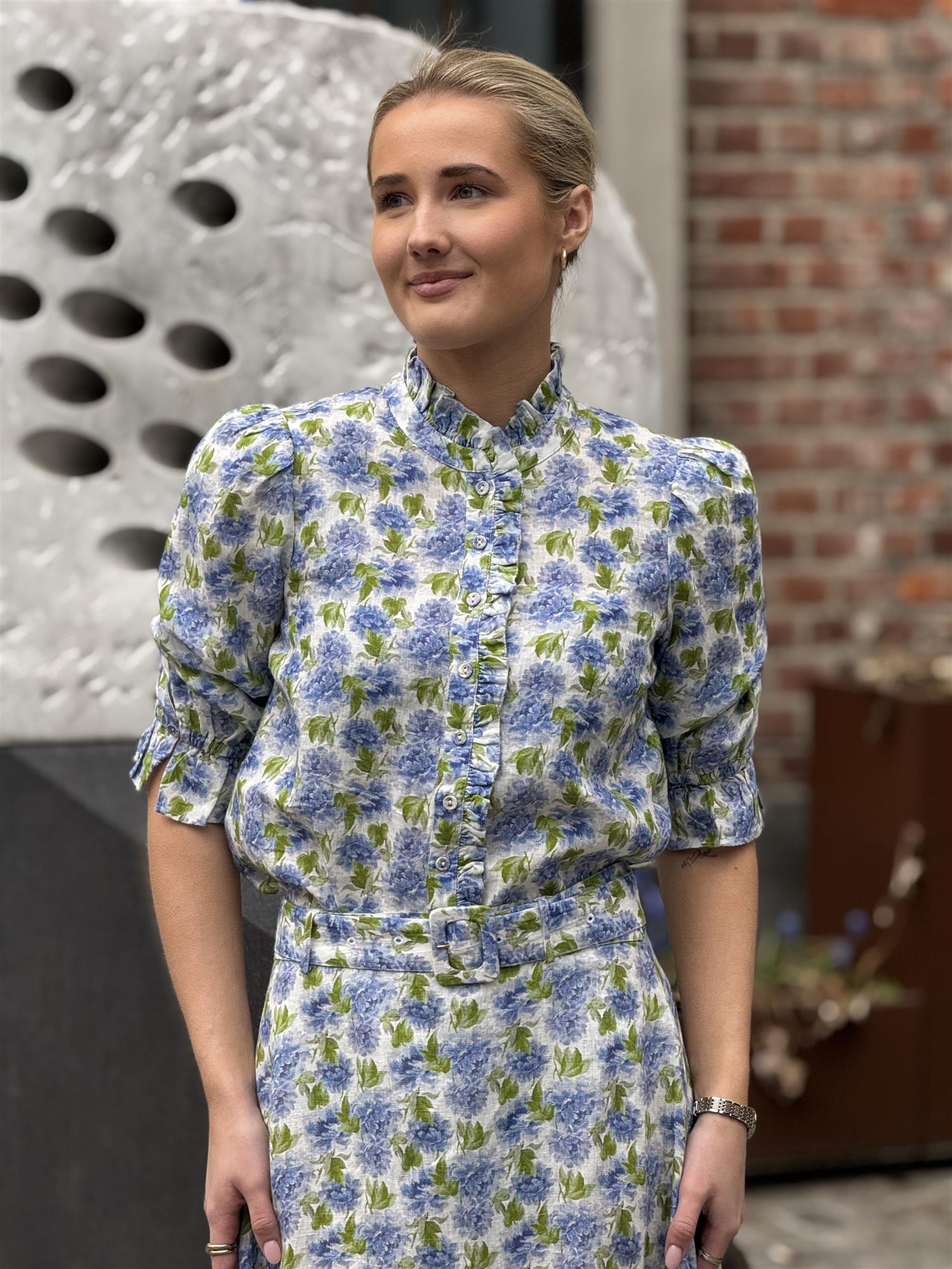 Linen Ruffle Blouse, Peony