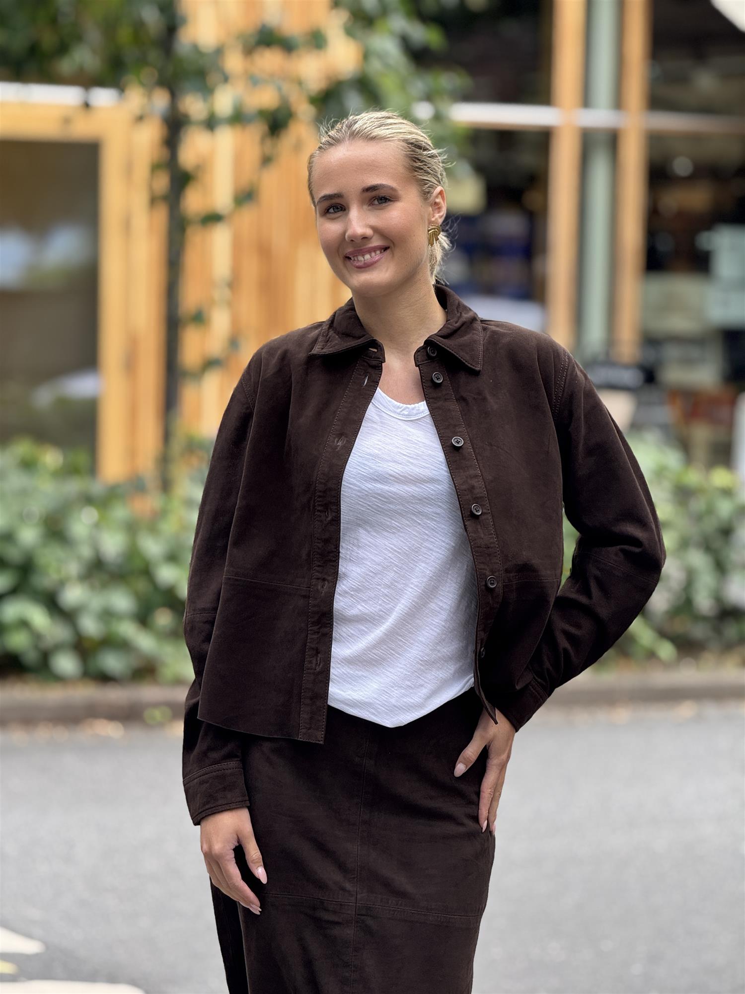 Alissa Leather Shirt, Dark Brown