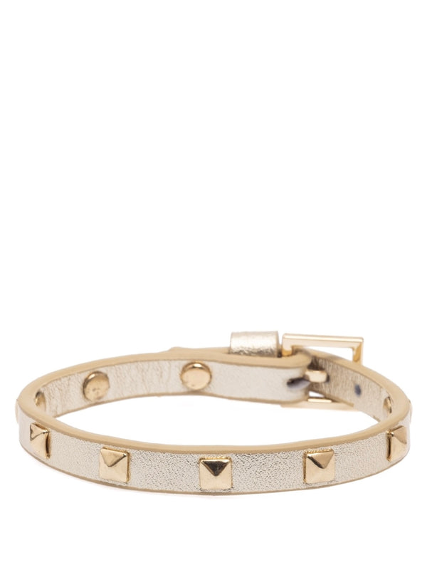 Leather Stud Bracelet Mini, Gold Metallic