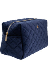 Velvet Square Make-Up Pouch L, Navy Blue