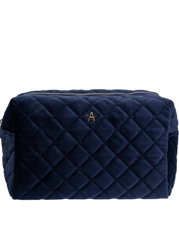 Velvet Square Make-Up Pouch L, Navy Blue