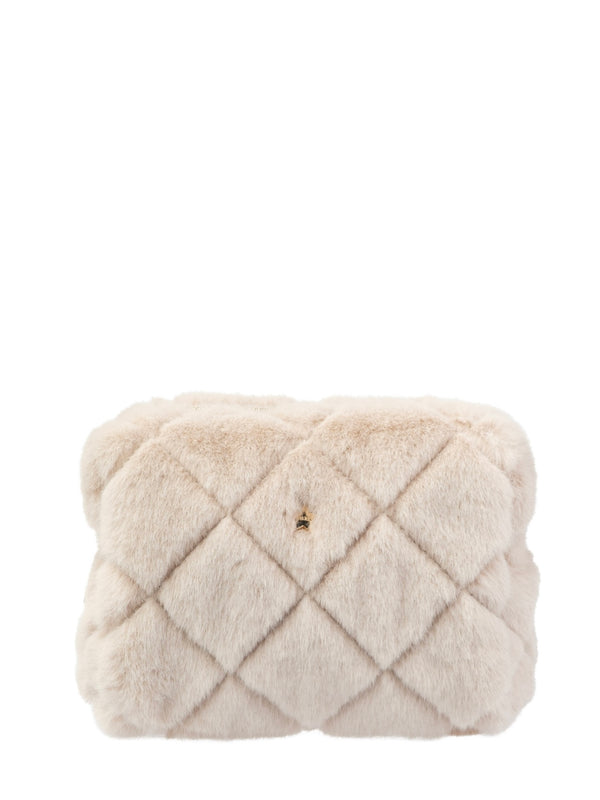Faux Fur Quilted Make-Up Pouch Small, Sand