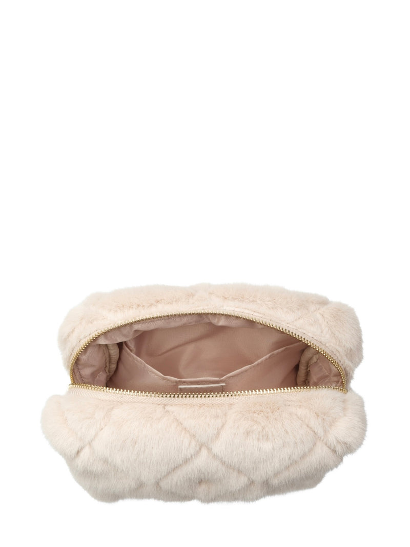 Faux Fur Quilted Make-Up Pouch Small, Sand