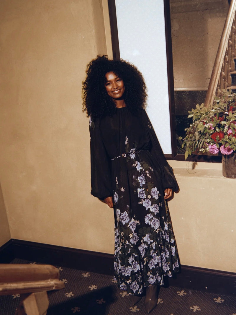 Georgette Relaxed Dress, Black/Blue