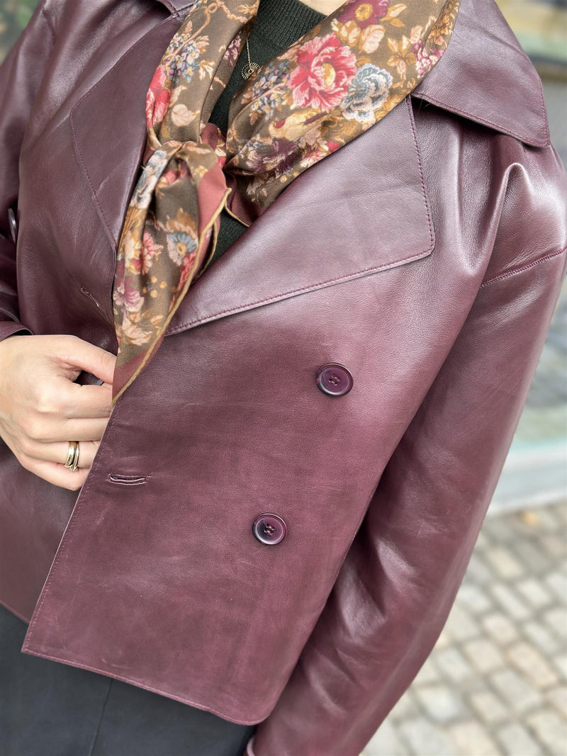 Short Leather Trenchcoat, Bordeaux