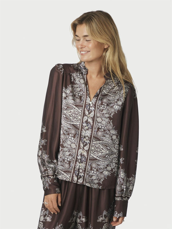 Massima Paisley Border Blouse, Dark Brown