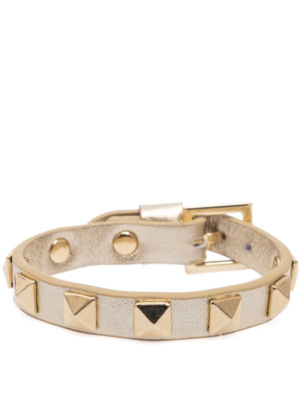 Leather Stud Bracelet, Gold Metallic