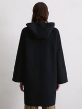 Hooded wool coat, Deep Night Blue
