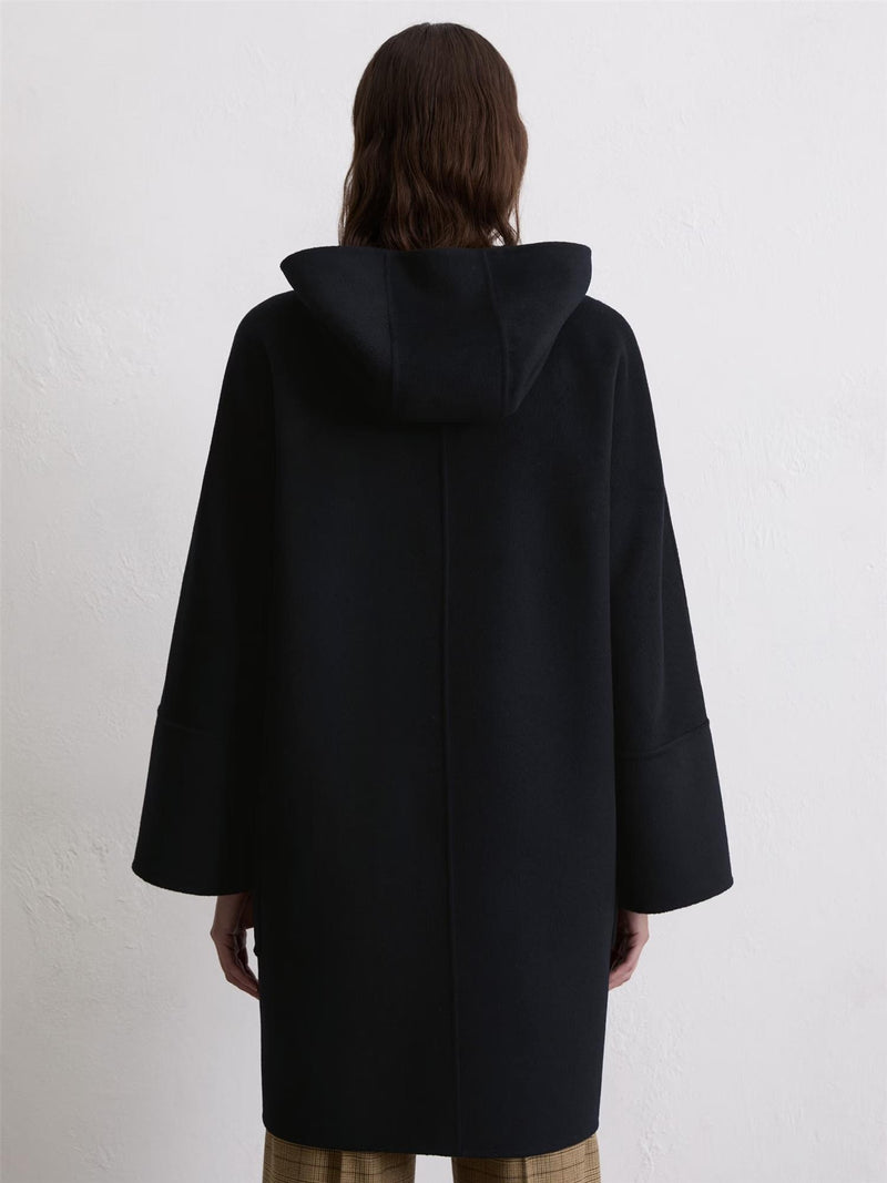 Hooded wool coat, Deep Night Blue