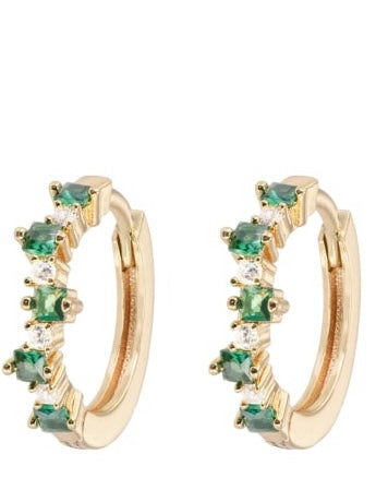 Earring, Mixed medium hoops, Green