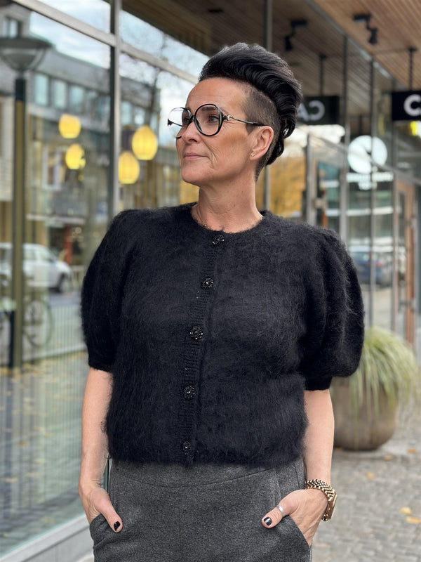 Hairy Knit Puffed Jacket, Black