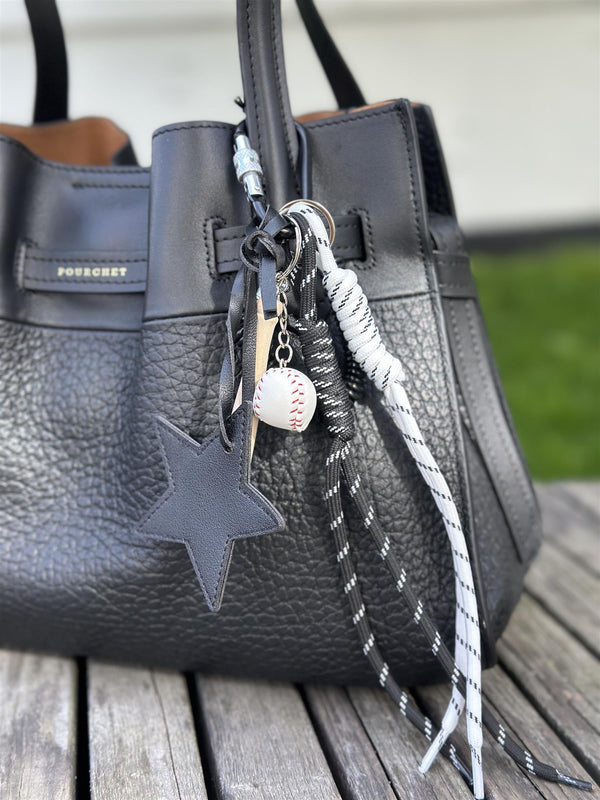 Bag Charm, Black Leather Star