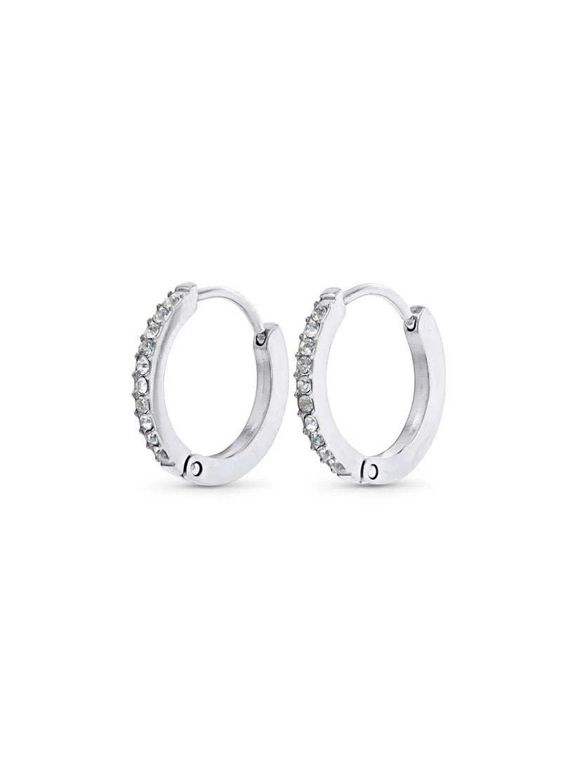 Nilea - Crystal Hoop Earrings Stainless Steel - Silver