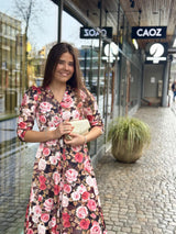 Satin Button-Down Dress, Midnight Roses