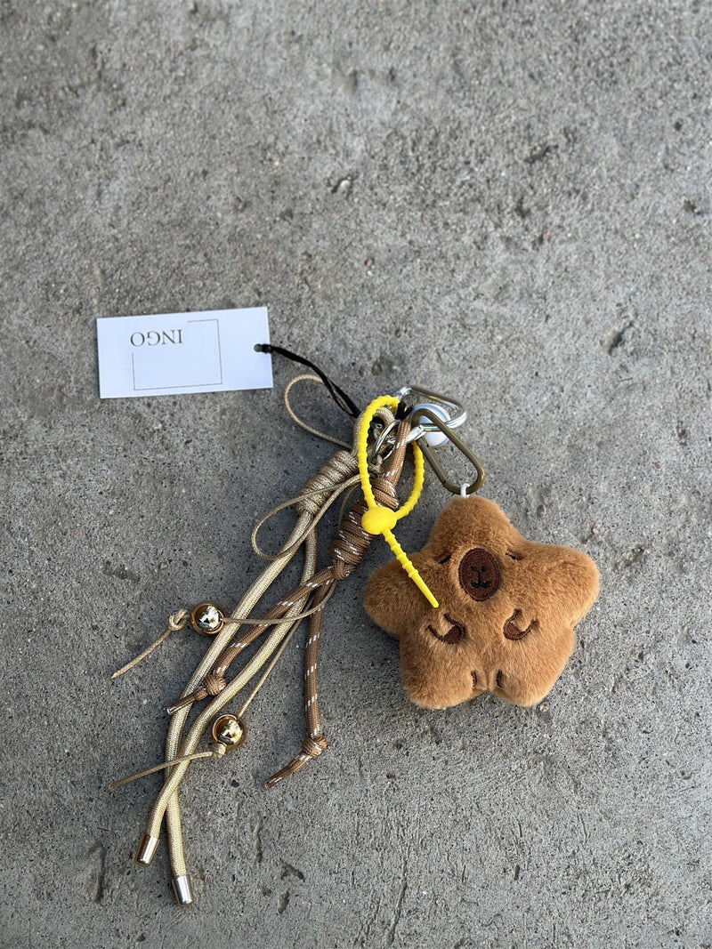 Bag Charm, Fluffy Beige Star