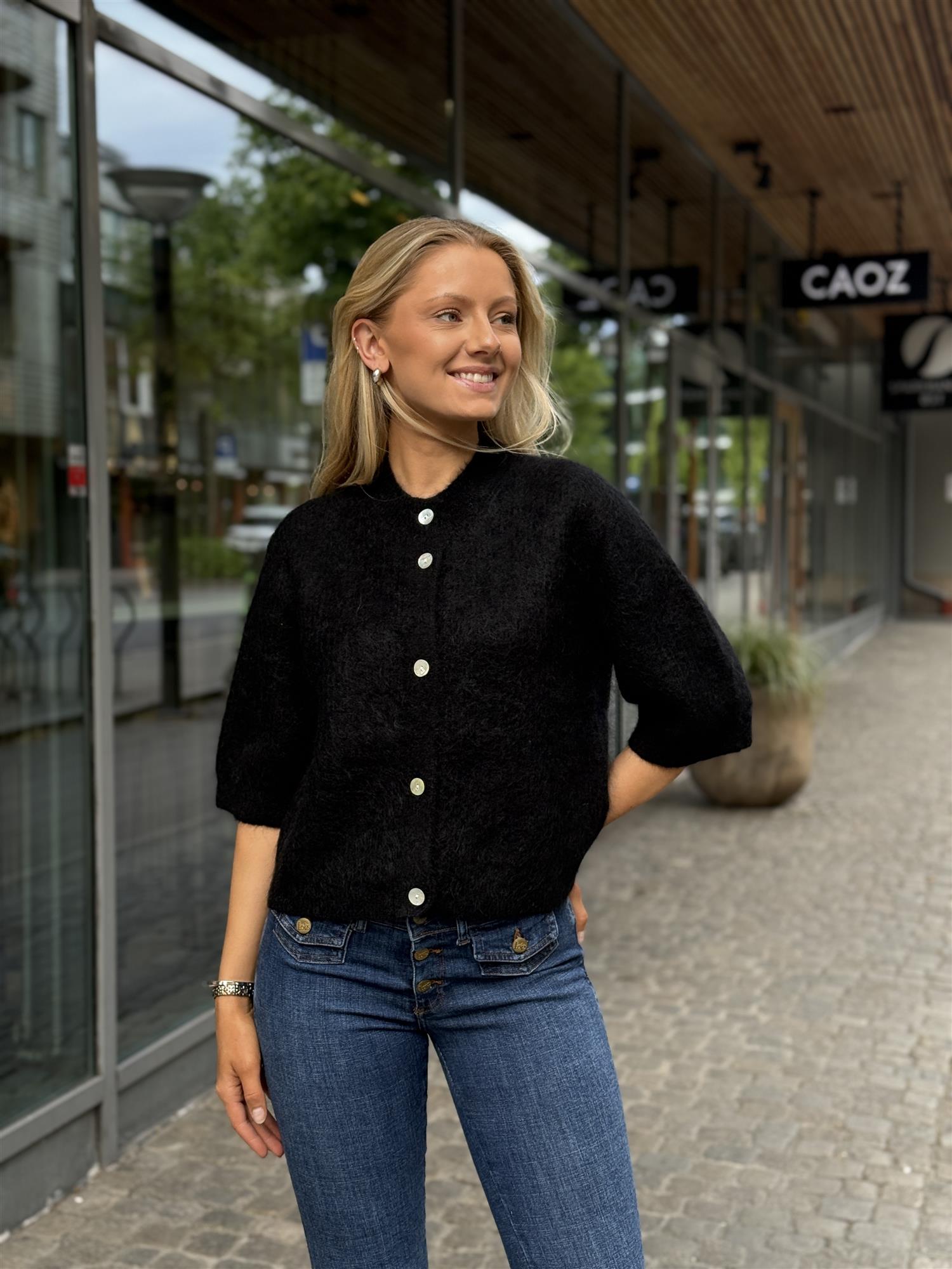 Andrea Knit Rib Cardigan, Black