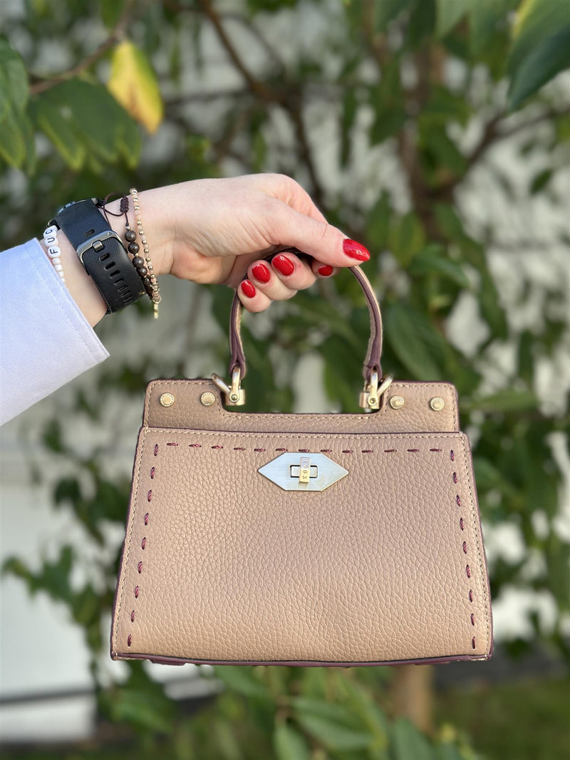 Trianon micro satchel bag, Beige/Bordeaux