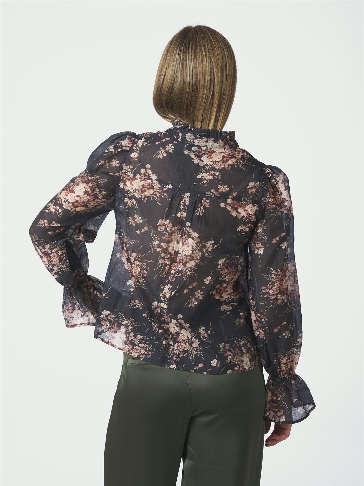 Amara Garden Flower Blouse, Dark Navy