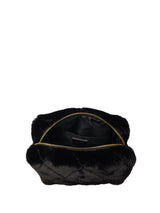 Faux Fur Quilted Make-Up Pouch Small, Black