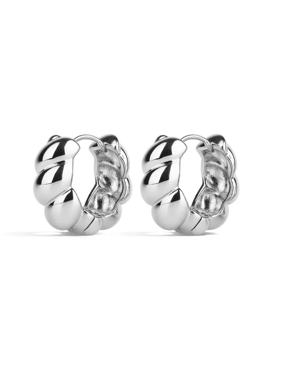 Naia - Croissant Hoop Earrings Stainless Steel - Silver