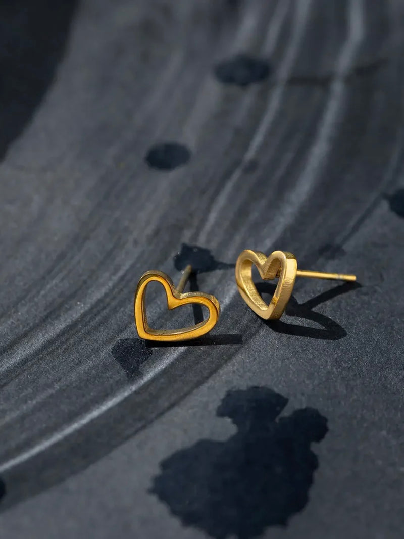 Sarah - Heart Outline Stud Earring Stainless Steel - Gold