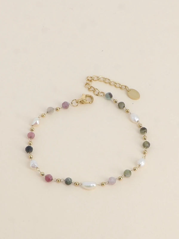 Bracelet, Natural stones, Gold/Kaki