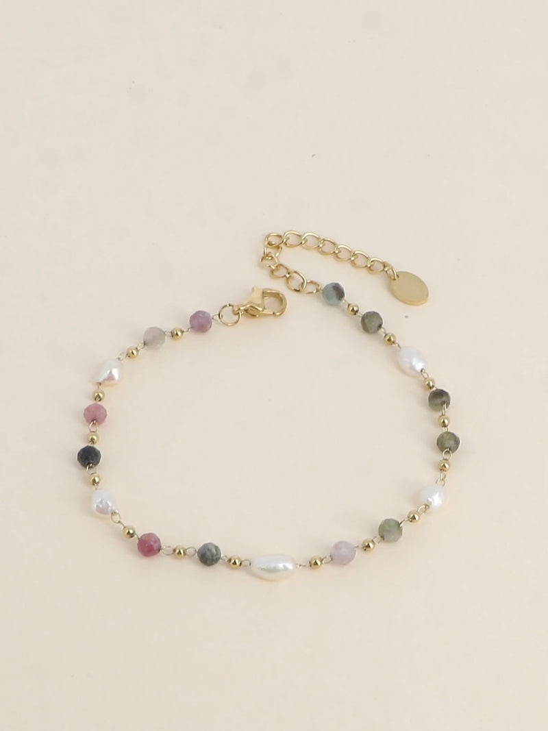 Bracelet, Natural stones, Gold/Kaki